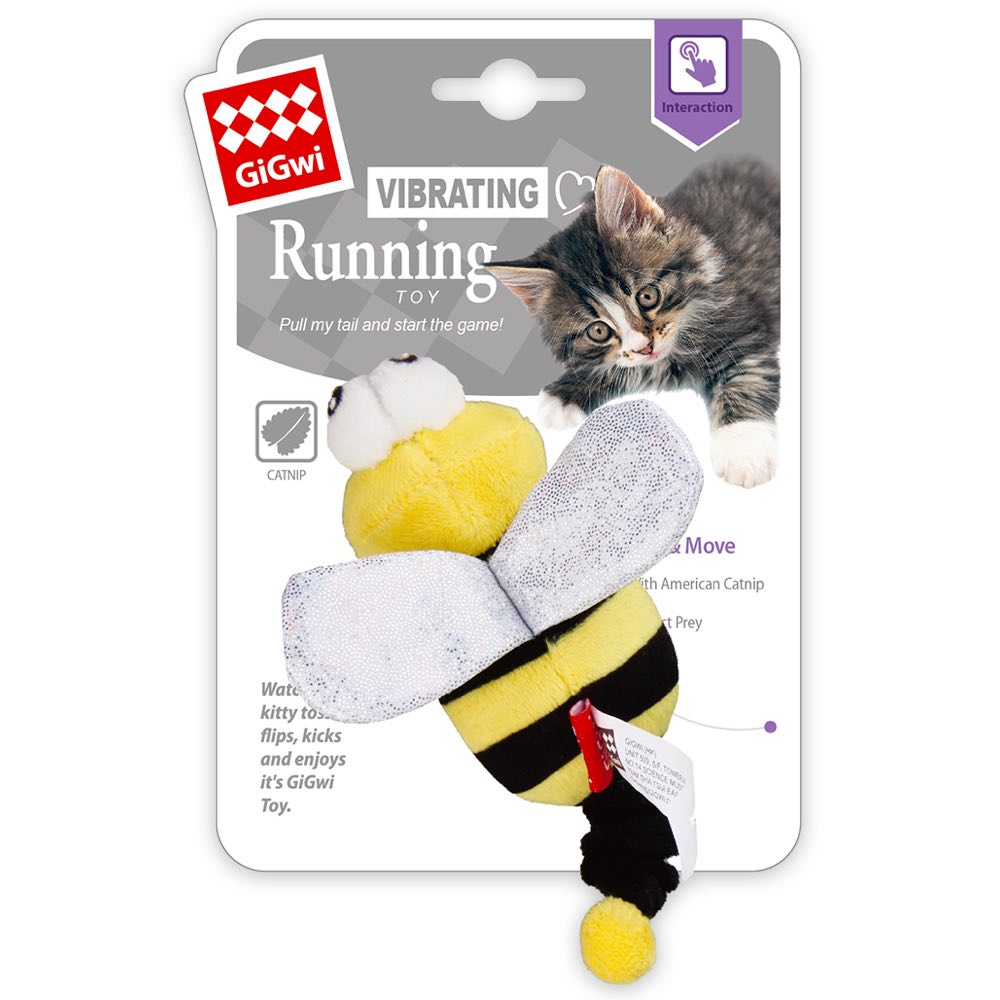 GiGwi Vibrating Running Catnip Plush Cat Toy (Bee) | Kohepets