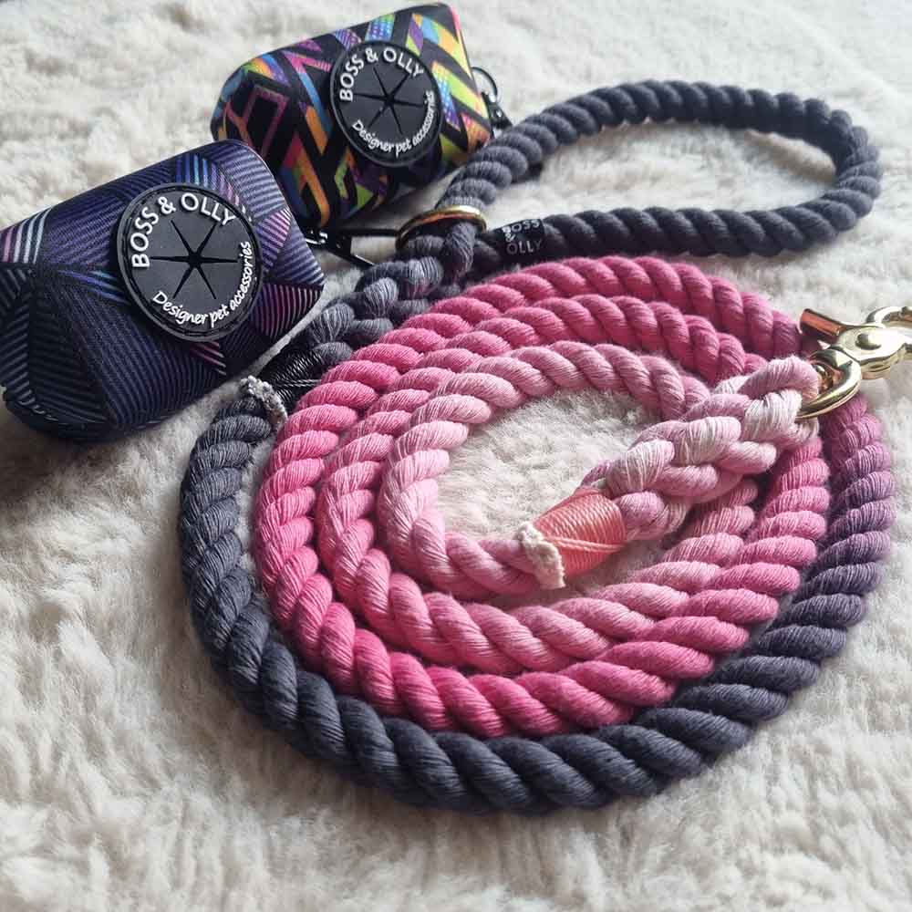 Boss & Olly Hand-Dyed Cotton Rope Dog Leash (Pink) (Made To Order