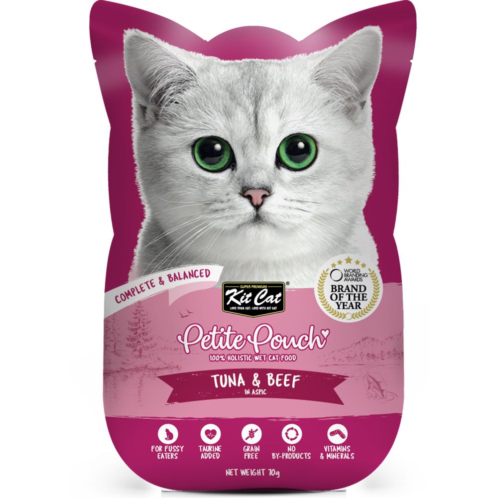 Kit Cat Petite Pouch Tuna & Beef In Aspic Grain-Free Pouch Cat