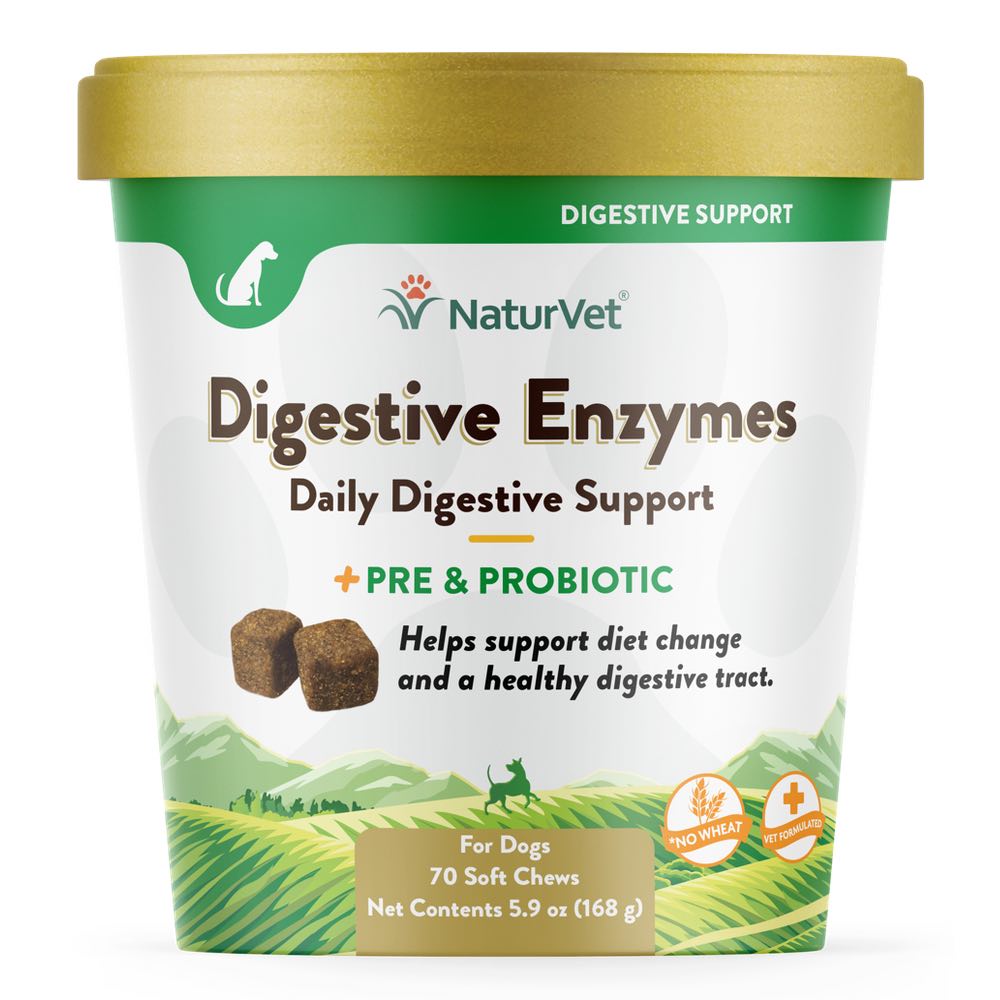 15% OFF: NaturVet Digestive Enzymes Plus Pre & Probiotics Soft Chew Supplement For Dogs 70 count