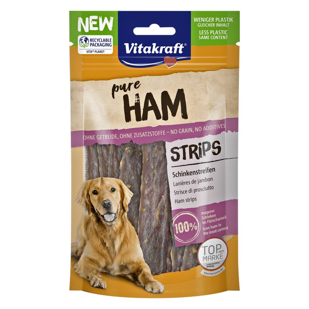 $2 OFF (Exp 14May25): Vitakraft Pure Ham Strips Grain-Free Dog Treats 80g