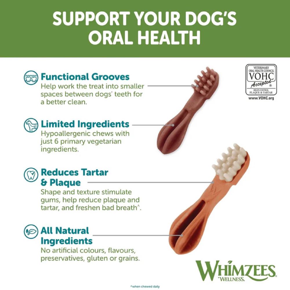 Whimzees Toothbrush Small Grain-Free Dental Dog Treats