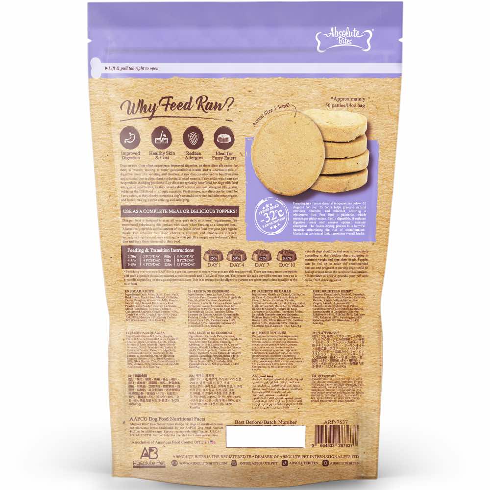 37% OFF: Absolute Bites Quail Grain-Free Freeze-Dried Raw Dog Food 14oz