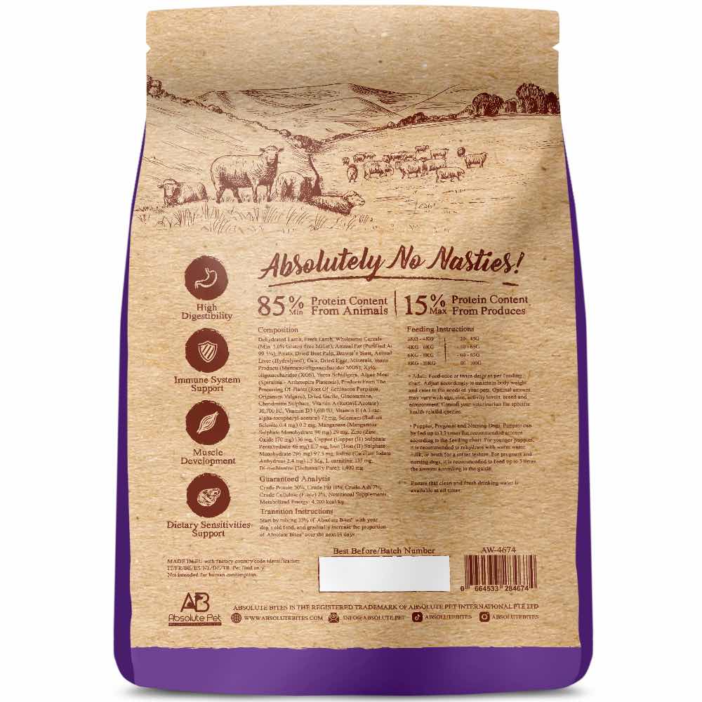 34% OFF+FREE Wipes: Absolute Bites Wild Age Lamb & Potato Dry Dog Food