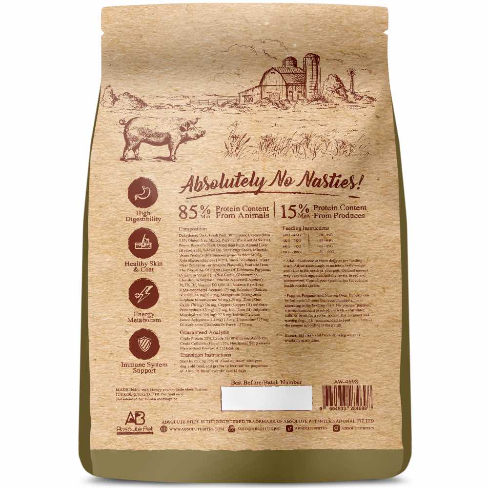 34% OFF+FREE Wipes: Absolute Bites Wild Age Pork & Potato Dry Dog Food