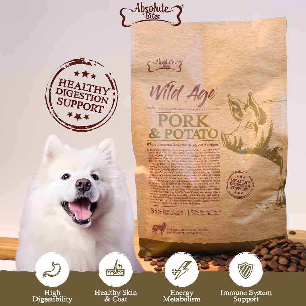 34% OFF+FREE Wipes: Absolute Bites Wild Age Pork & Potato Dry Dog Food