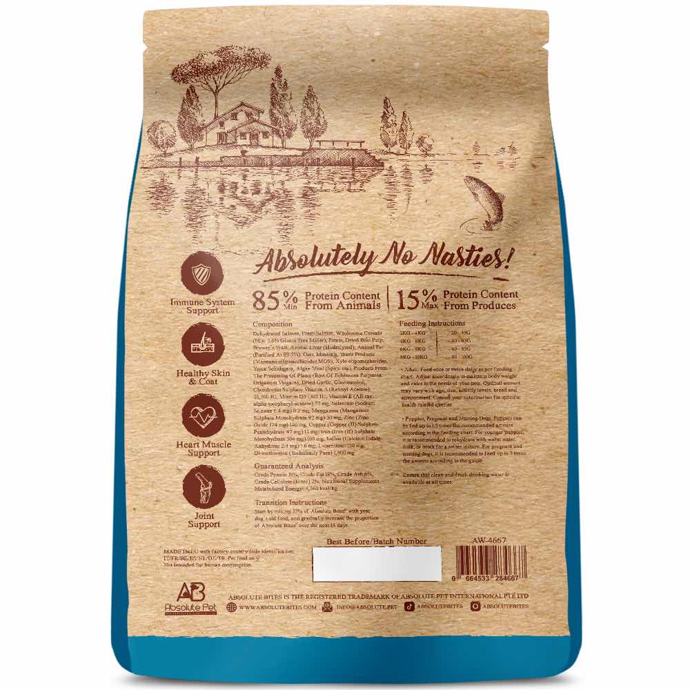 34% OFF+FREE Wipes: Absolute Bites Wild Age Salmon & Potato Complete Dry Dog Food