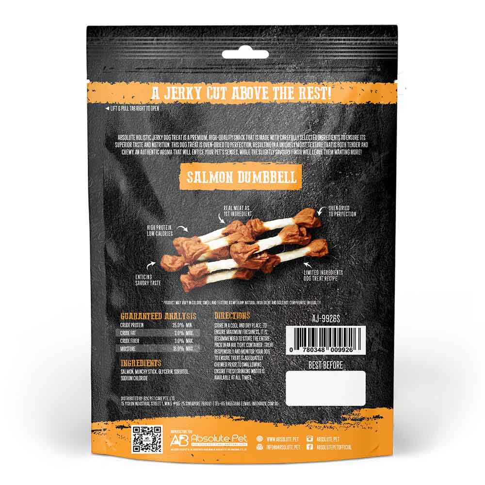 20% OFF: Absolute Holistic Salmon Dumbbell Grain Free Dog Treat 100g