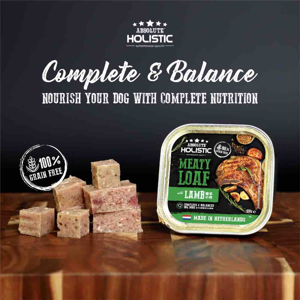 $1 ONLY: Absolute Holistic Lamb Complete & Balanced Meaty Loaf Wet Tray Dog Food 100g