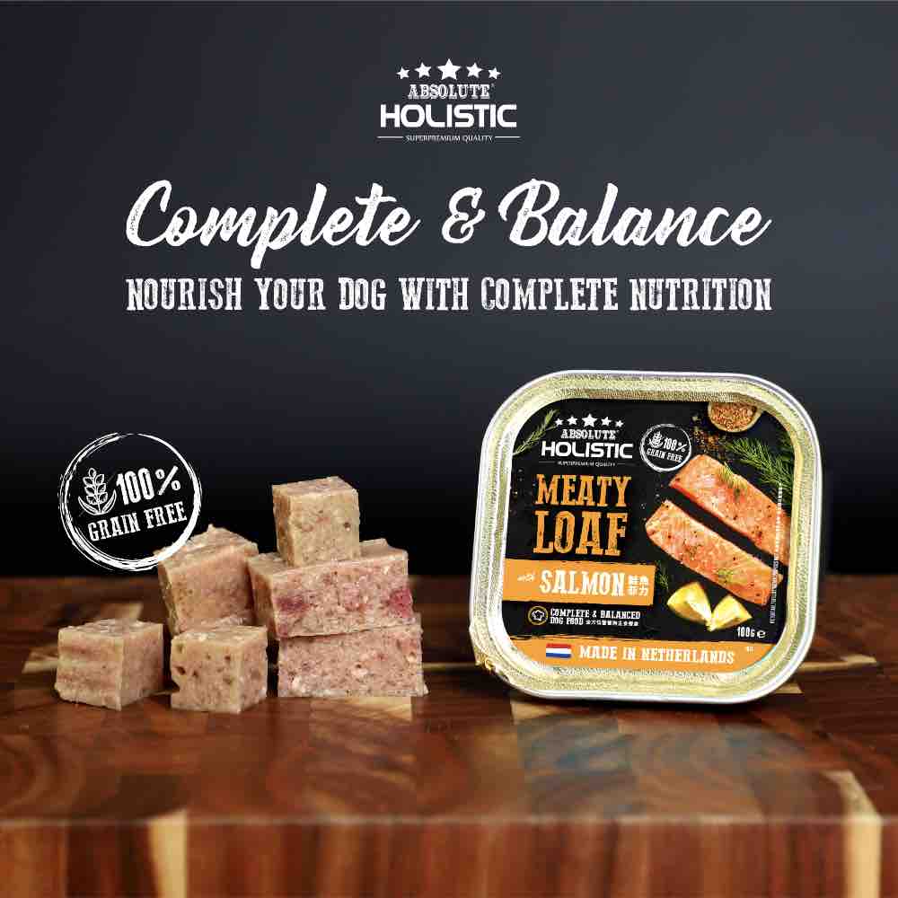 $1 ONLY: Absolute Holistic Salmon Complete & Balanced Meaty Loaf Wet Tray Dog Food 100g