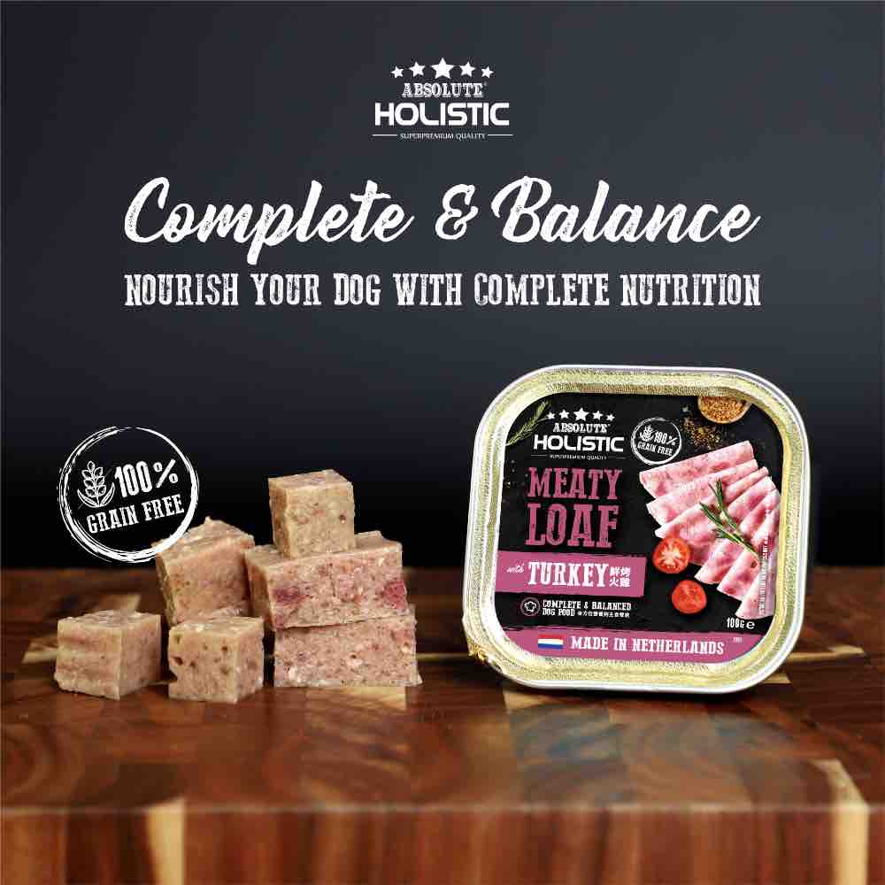 $1 ONLY: Absolute Holistic Turkey Complete & Balanced Meaty Loaf Wet Tray Dog Food 100g