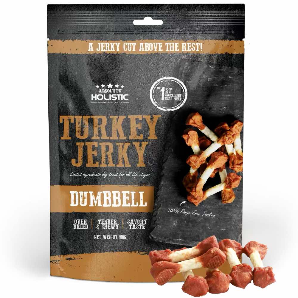 20% OFF: Absolute Holistic Turkey Jerky Dumbbell Dog Treats 100g