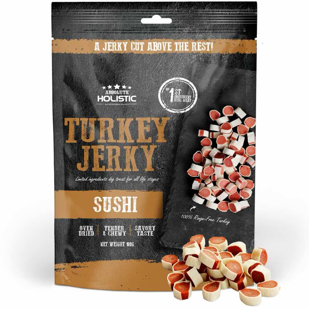 20% OFF: Absolute Holistic Turkey Jerky Sushi Dog Treats 100g