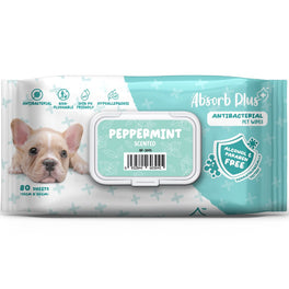 4 FOR $15: Absorb Plus Antibacterial Peppermint Scented Pet Wipes 80ct