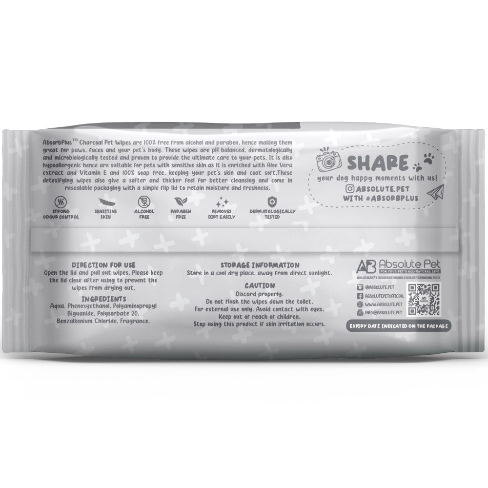 4 FOR $20: Absorb Plus Charcoal Coconut Scented Pet Wipes 80ct