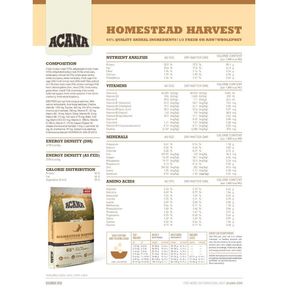 ACANA Freeze-Dried Coated Homestead Harvest Grain-Free Dry Cat Food