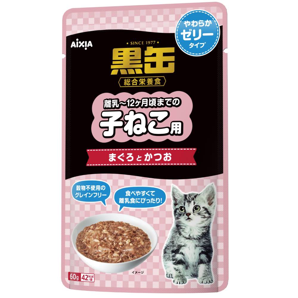 Aixia Kuro-Can Tuna & Skipjack Soft Jelly Kitten Pouch Cat Food 60g x 12