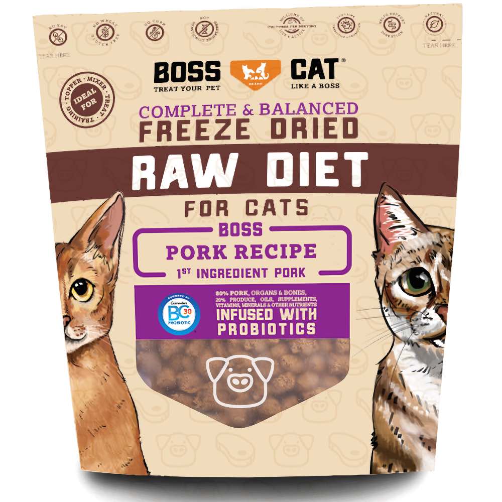 '$20 OFF/BUNDLE DEAL (Exp 16May25)': Boss Cat Pork Grain-Free Freeze-Dried Raw Cat Food 9oz