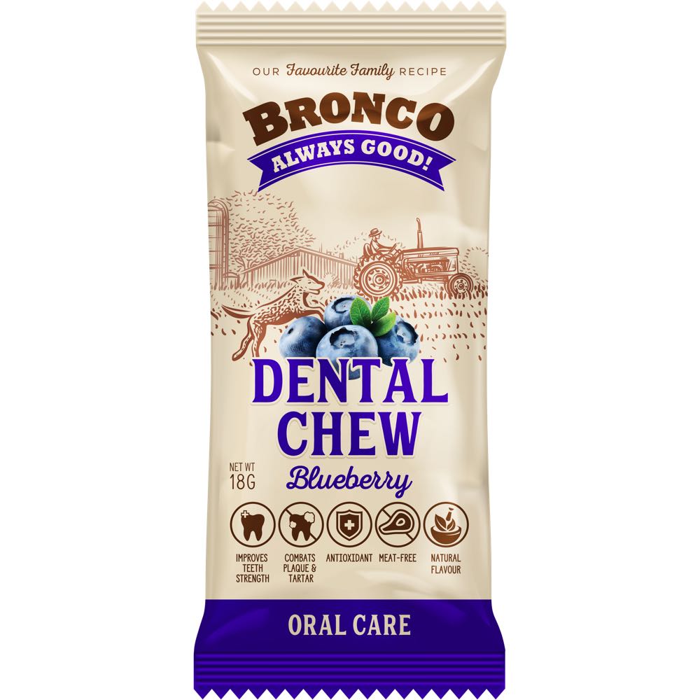 12 FOR $10: Bronco Dental Chew Blueberry Dog Treat 18g