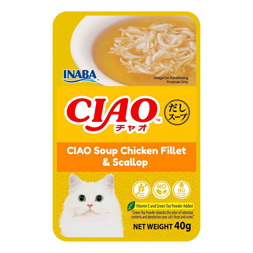 10% OFF: Ciao Clear Soup Chicken Fillet & Scallop Pouch Cat Food 40g x 16