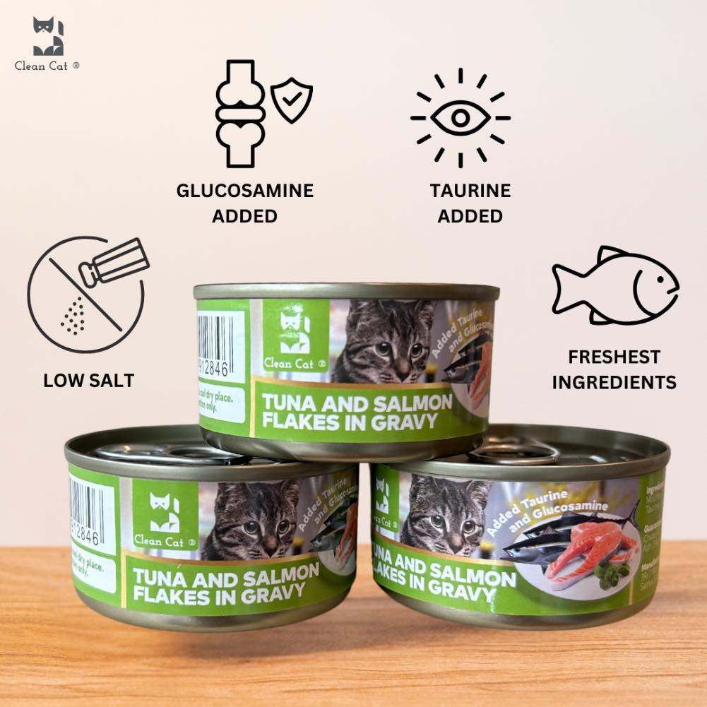 $8 OFF 24 cans: Clean Cat Tuna and Salmon Flakes in Gravy Canned Cat Food 80g x 24