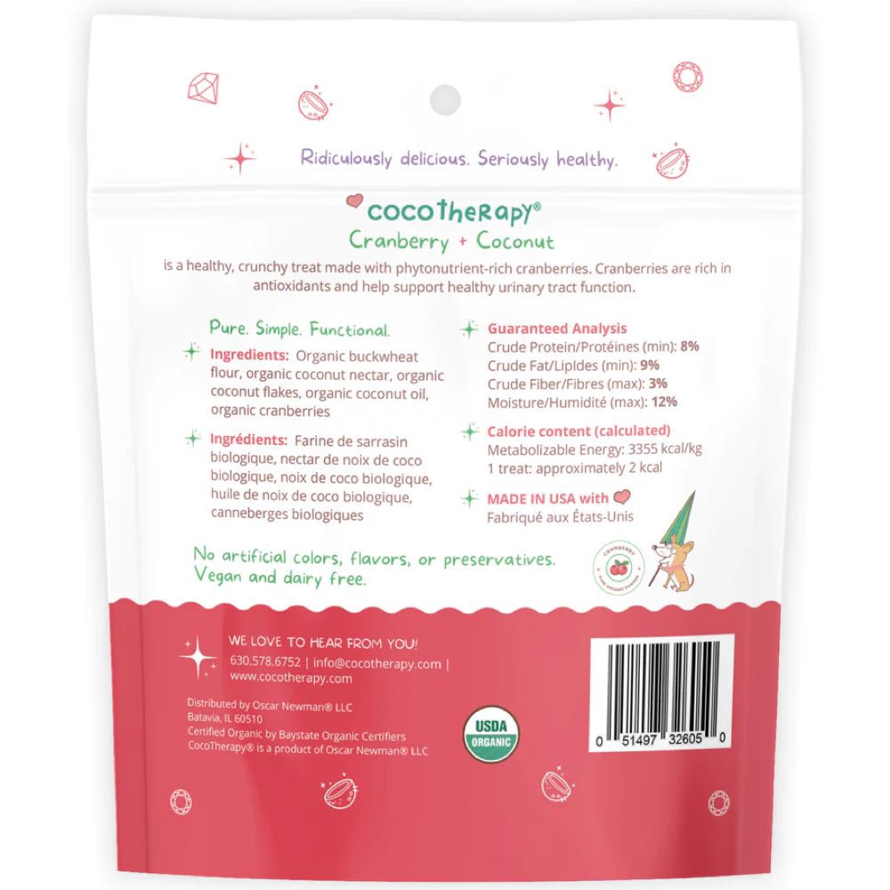 CocoTherapy Coco-Gems Cranberry + Coconut Organic Grain-Free Dog Treats 5oz