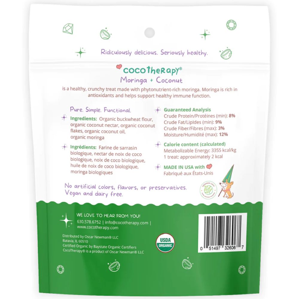 CocoTherapy Coco-Gems Moringa + Coconut Organic Grain-Free Dog Treats 5oz