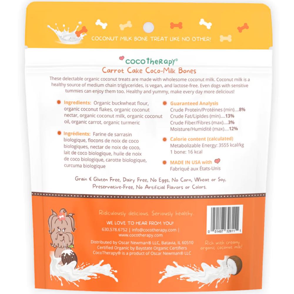 CocoTherapy Coco-Milk Bones Carrot Cake Organic Grain-Free Dog Treats 6oz