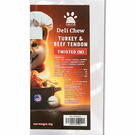 20% OFF: Singapaw Deli Chew Turkey & Beef Tendon Twisted Dog Chew