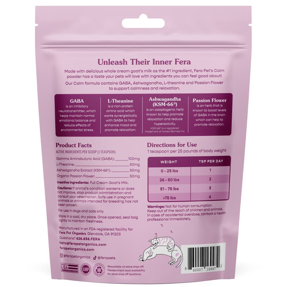 Fera Pets Calm Goat Milk Supplement Powder For Cats & Dogs 6.34oz