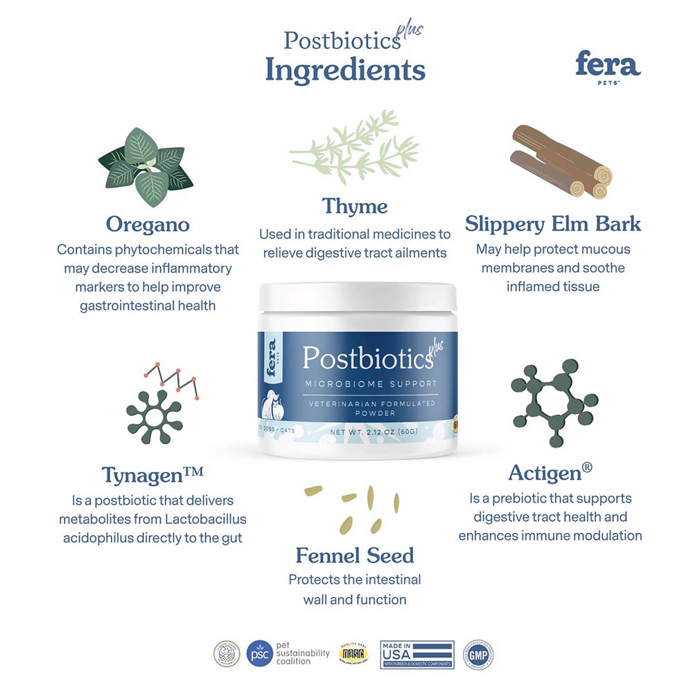 Fera Pets Organic Postbiotics Plus Supplement Powder For Cats & Dogs 2.12oz