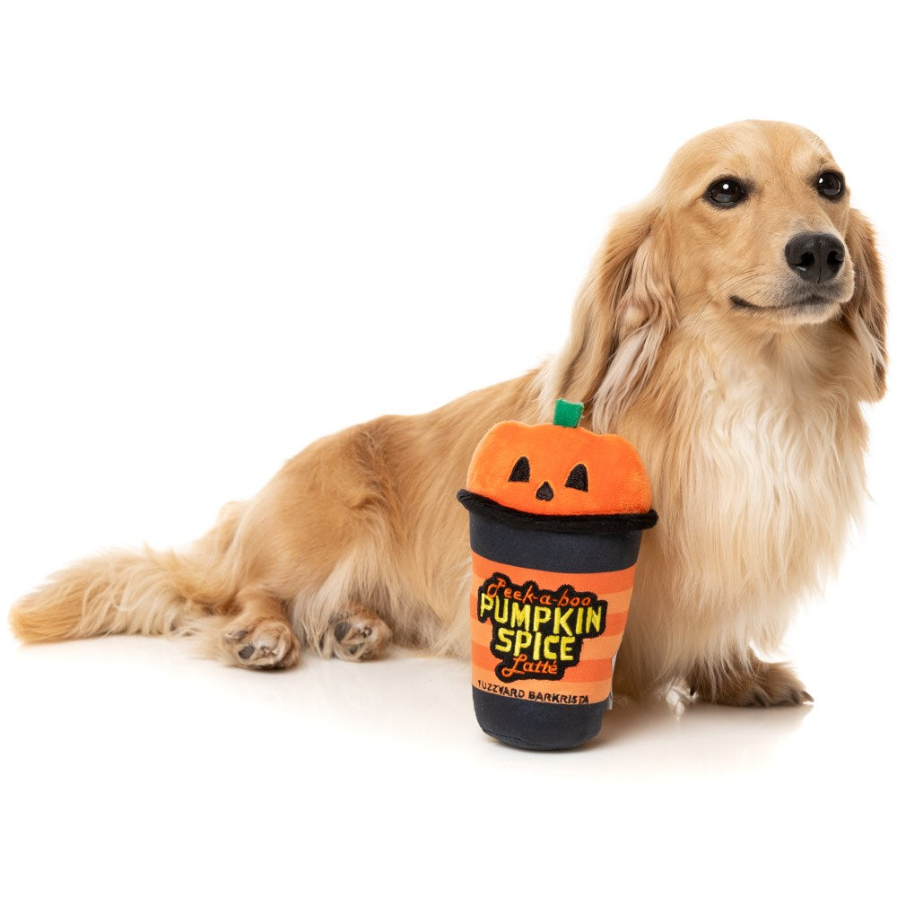 15% OFF: FuzzYard Halloween Peek-A-Boo Pumpkin Spice Latte Plush Dog Toy