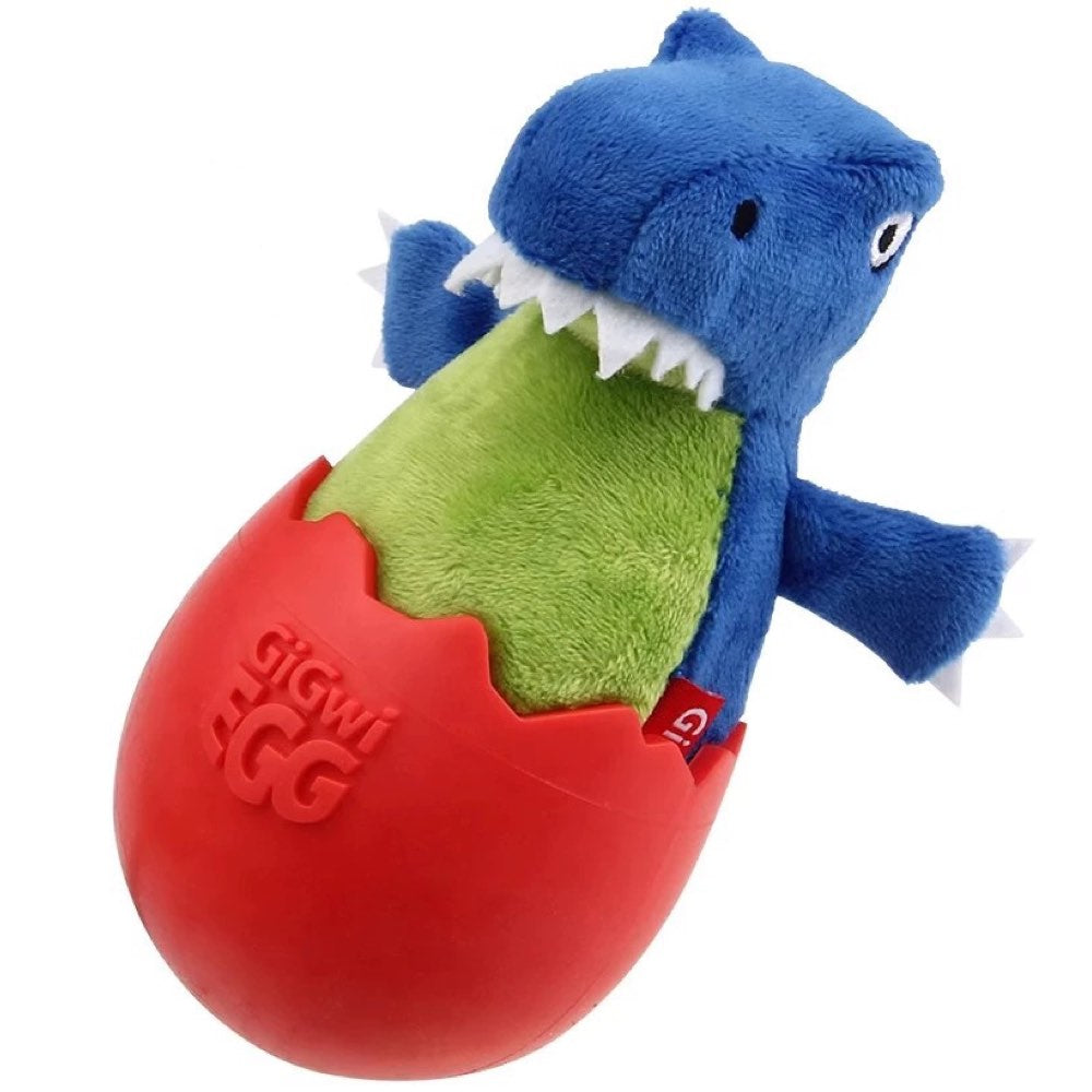 KOHE-VERSARY 8% OFF: GiGwi Egg Wobble TPR & Plush Dog Toy (Dino)