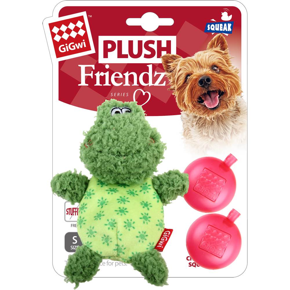 KOHE-VERSARY 8% OFF: GiGwi Plush Friendz Stuffing-Free With Refillable Squeaker Dog Toy (Frog)