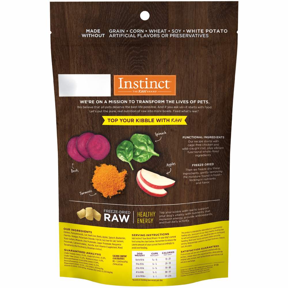 Instinct Raw Boost Mixers Healthy Energy Chicken & Cod Grain-Free Freeze-Dried Raw Dog Food Topper 5.5oz (Exp 7Mar25)