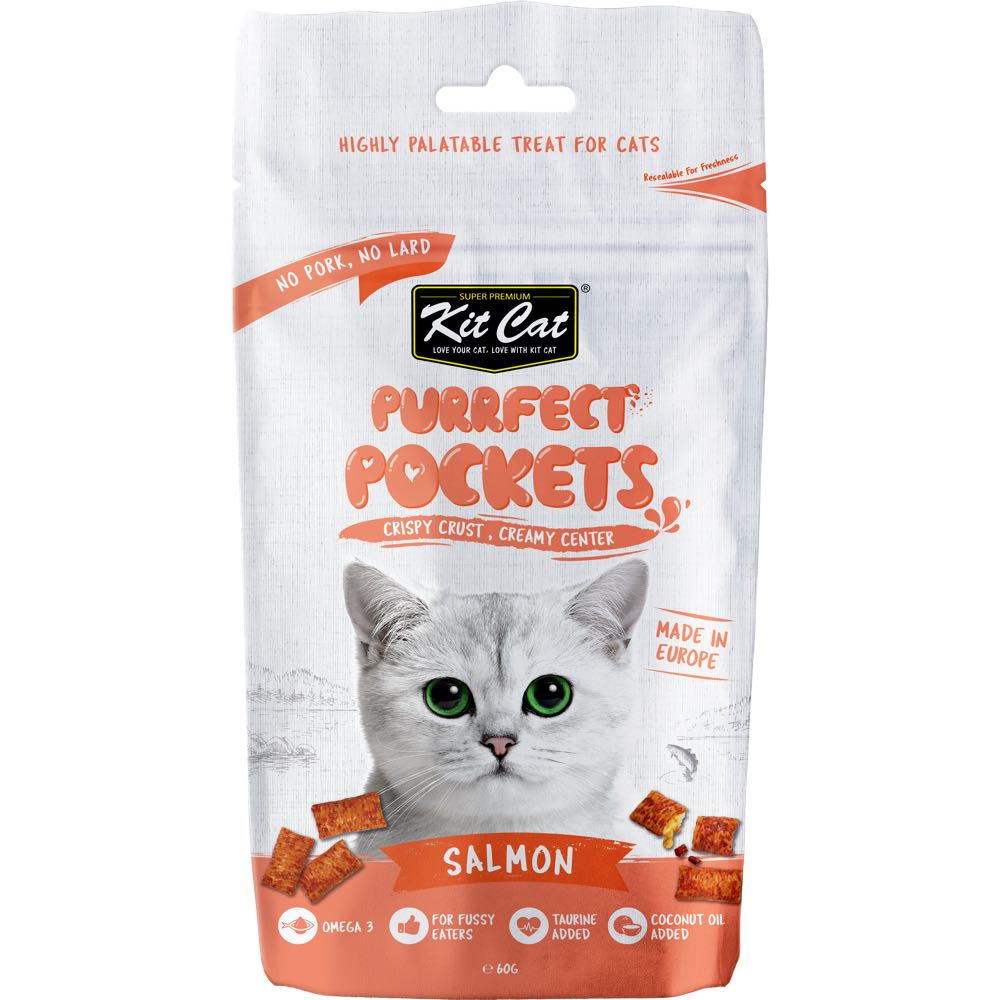 3 FOR $9: Kit Cat Purrfect Pockets Salmon Cat Treats 60g