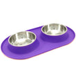 Messy Cats Double Silicone Feeder With Stainless Steel Cat Bowls (Purple)