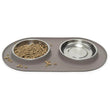 Messy Cats Double Silicone Feeder With Stainless Steel Cat Bowls (Purple)