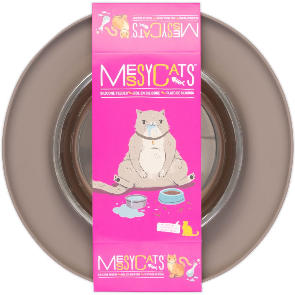 Messy Cats Single Silicone Feeder With Stainless Steel Cat Bowl (Grey)