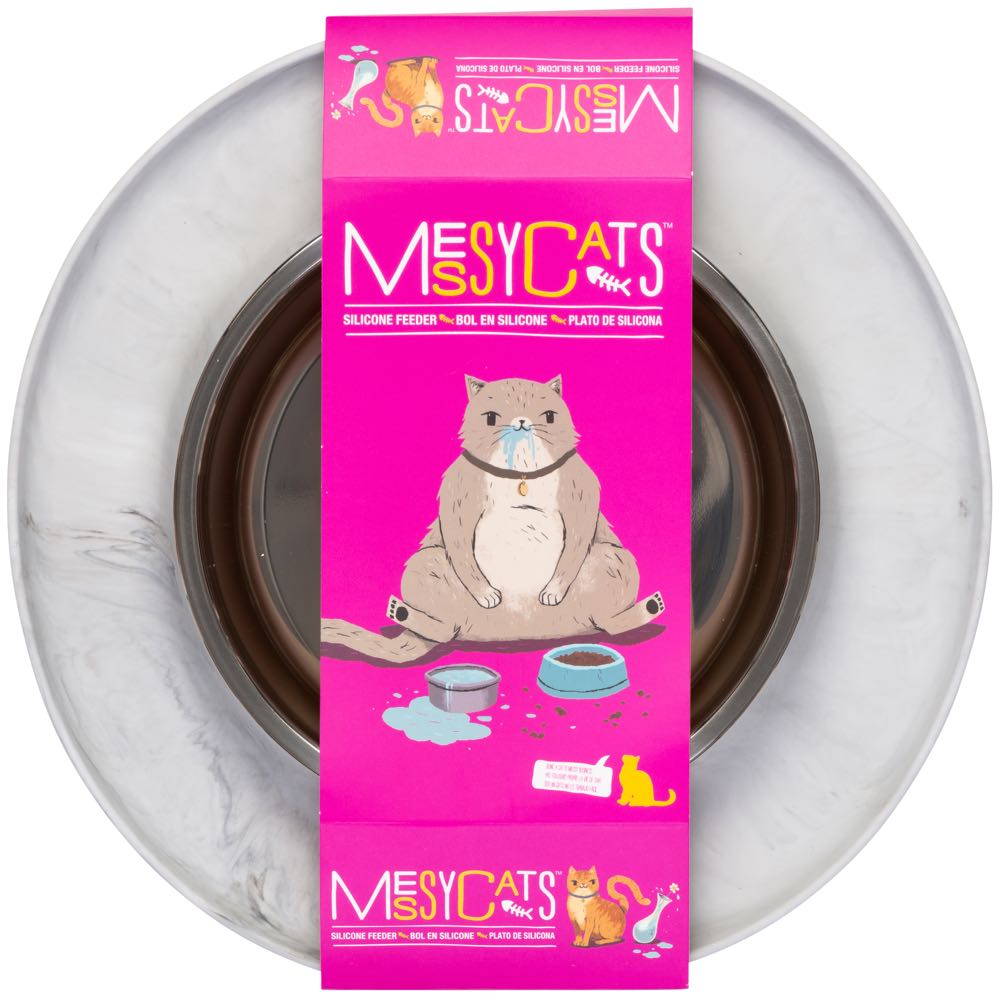 Messy Cats Single Silicone Feeder With Stainless Steel Cat Bowl (Marble)