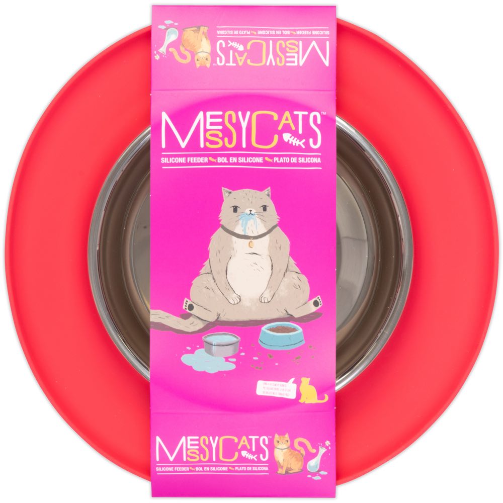 Messy Cats Single Silicone Feeder With Stainless Steel Cat Bowl (Watermelon)