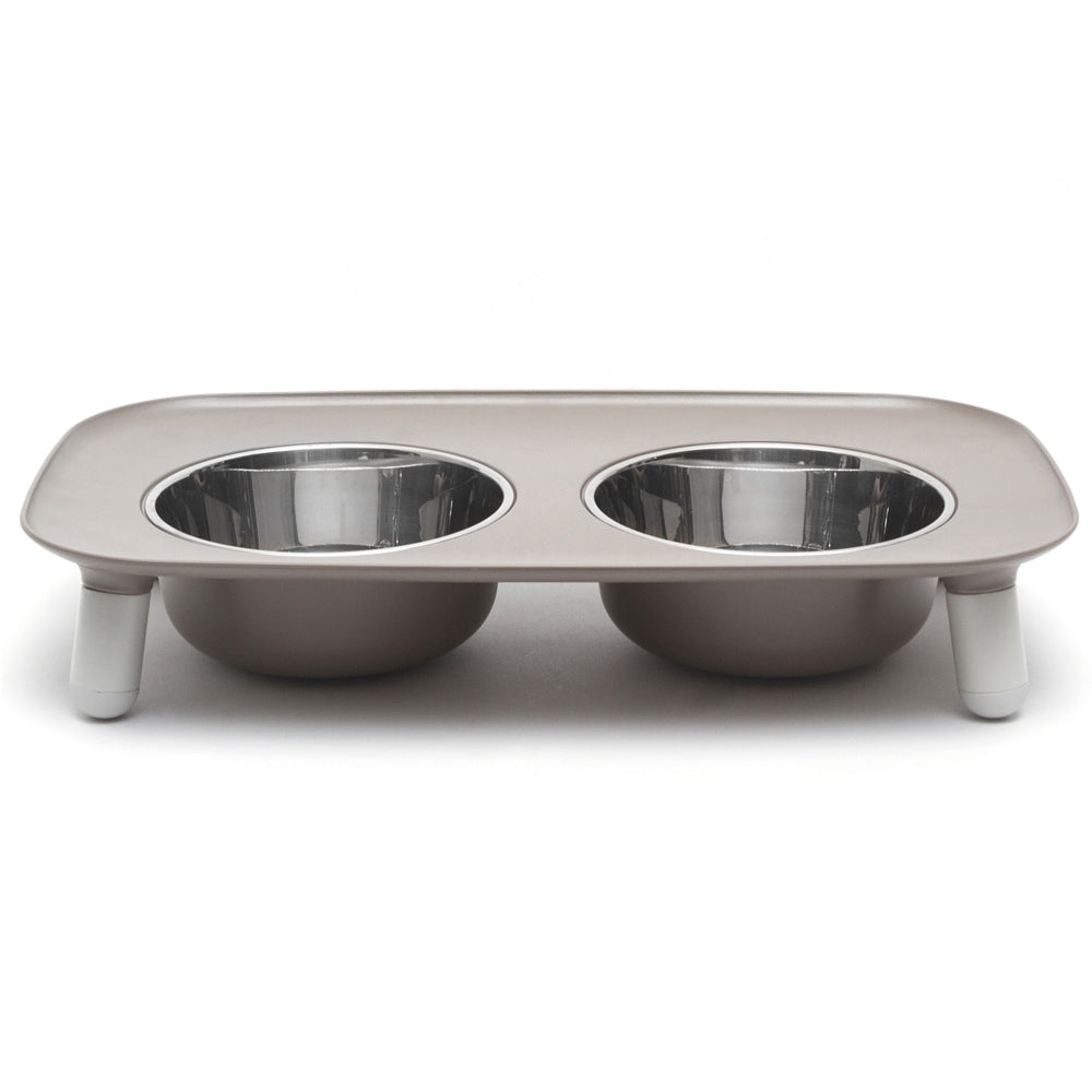 Messy Mutts Adjustable Elevated Double Feeder With Stainless Steel Dog Bowls (Grey)