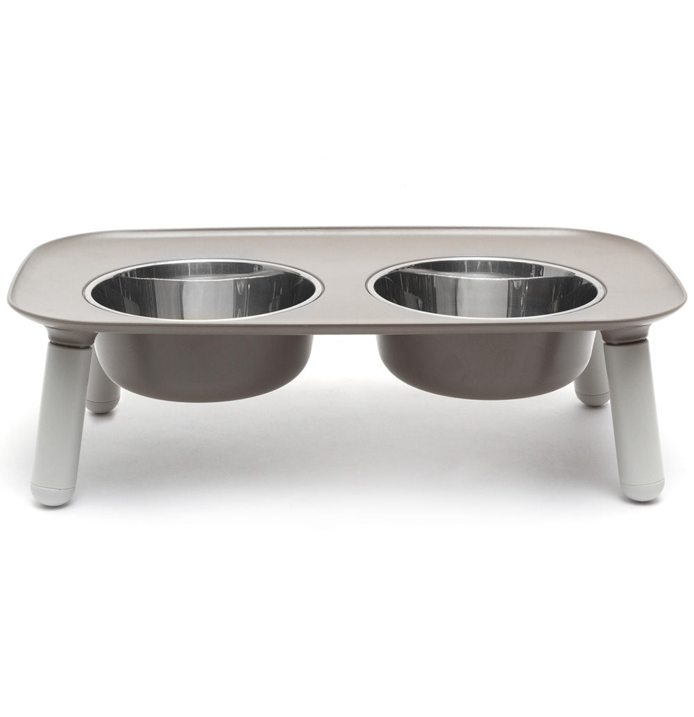 Messy Mutts Adjustable Elevated Double Feeder With Stainless Steel Dog Bowls (Grey)