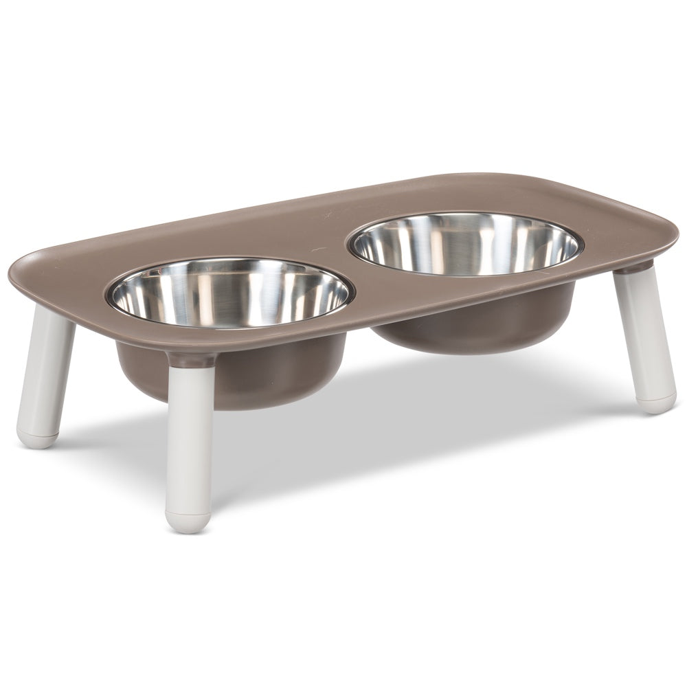 Messy Mutts Adjustable Elevated Double Feeder With Stainless Steel Dog Bowls (Grey)