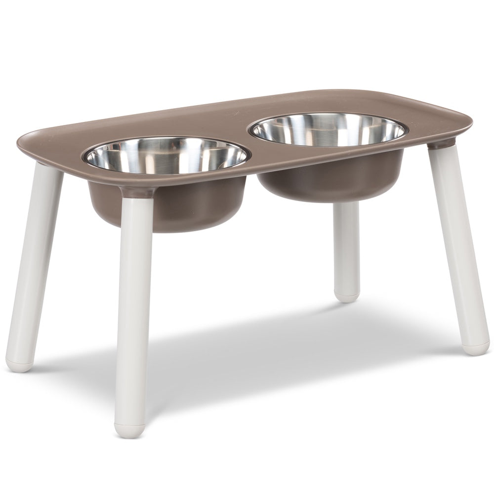 Messy Mutts Adjustable Elevated Double Feeder With Stainless Steel Dog Bowls (Grey)