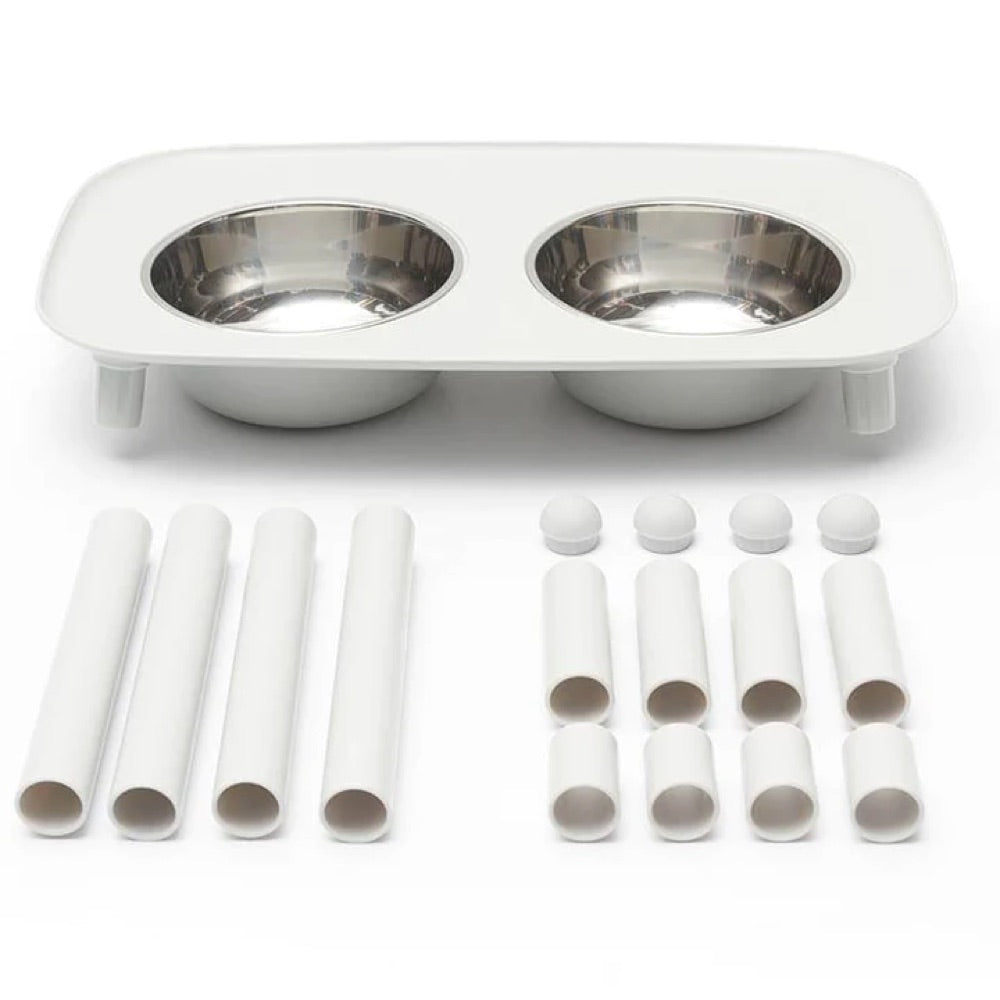 Messy Mutts Adjustable Elevated Double Feeder With Stainless Steel Dog Bowls (Light Grey)