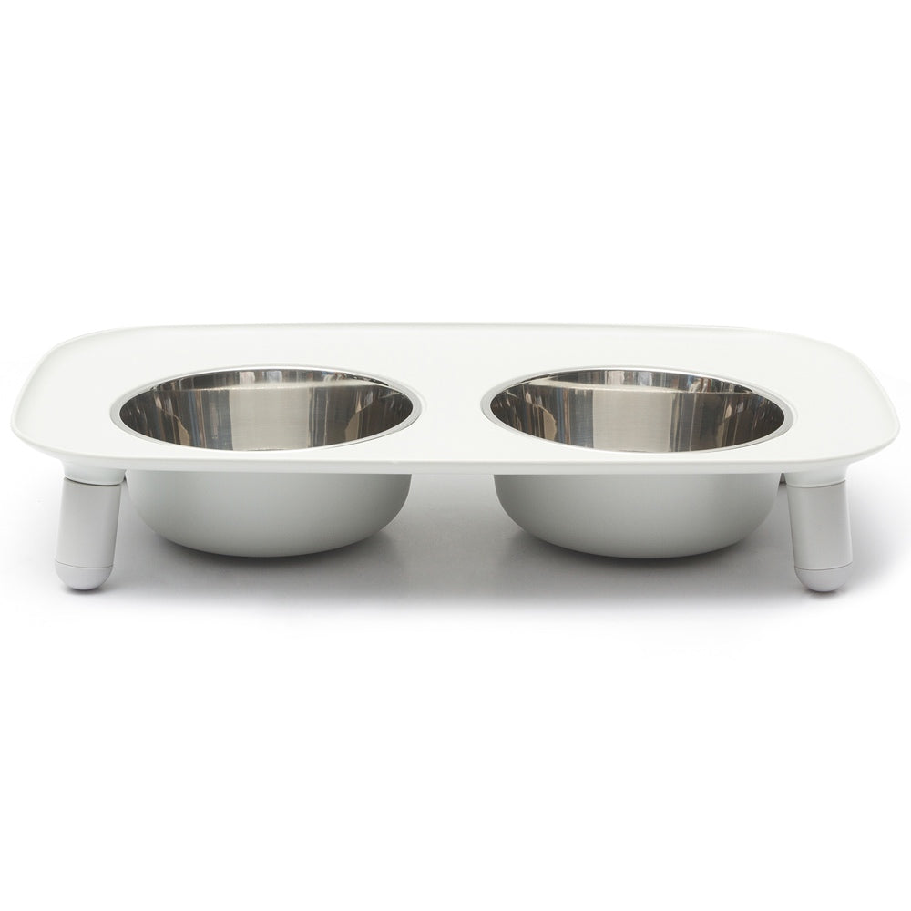 Messy Mutts Adjustable Elevated Double Feeder With Stainless Steel Dog Bowls (Light Grey)