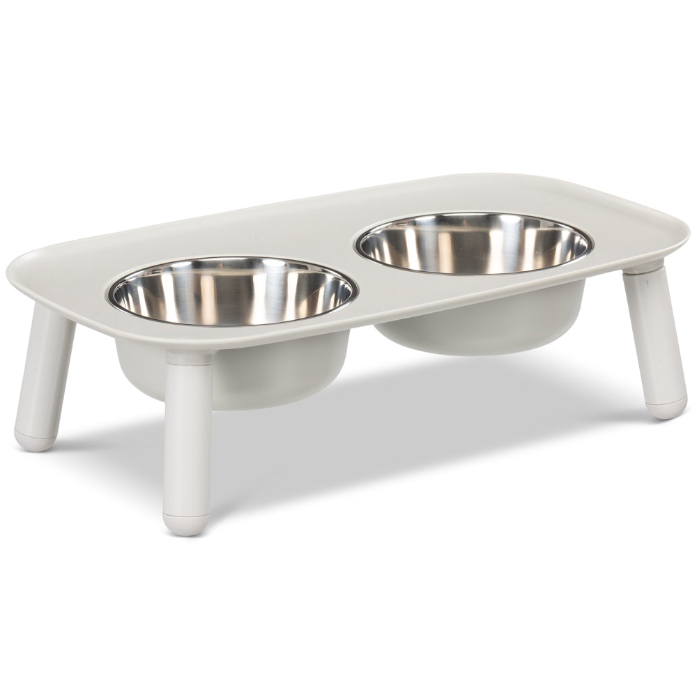 Messy Mutts Adjustable Elevated Double Feeder With Stainless Steel Dog Bowls (Light Grey)