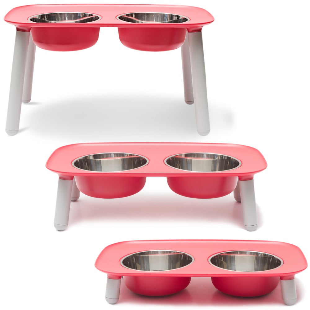 Messy Mutts Adjustable Elevated Double Feeder With Stainless Steel Dog Bowls (Watermelon)