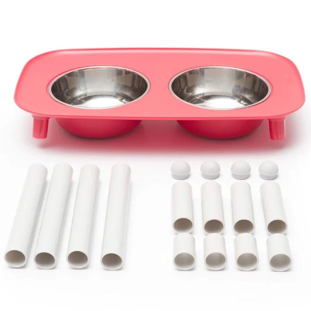 Messy Mutts Adjustable Elevated Double Feeder With Stainless Steel Dog Bowls (Watermelon)